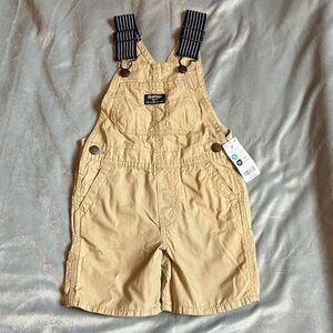 OshKosh B'gosh Beige Kids Overalls with Striped Straps NWT
